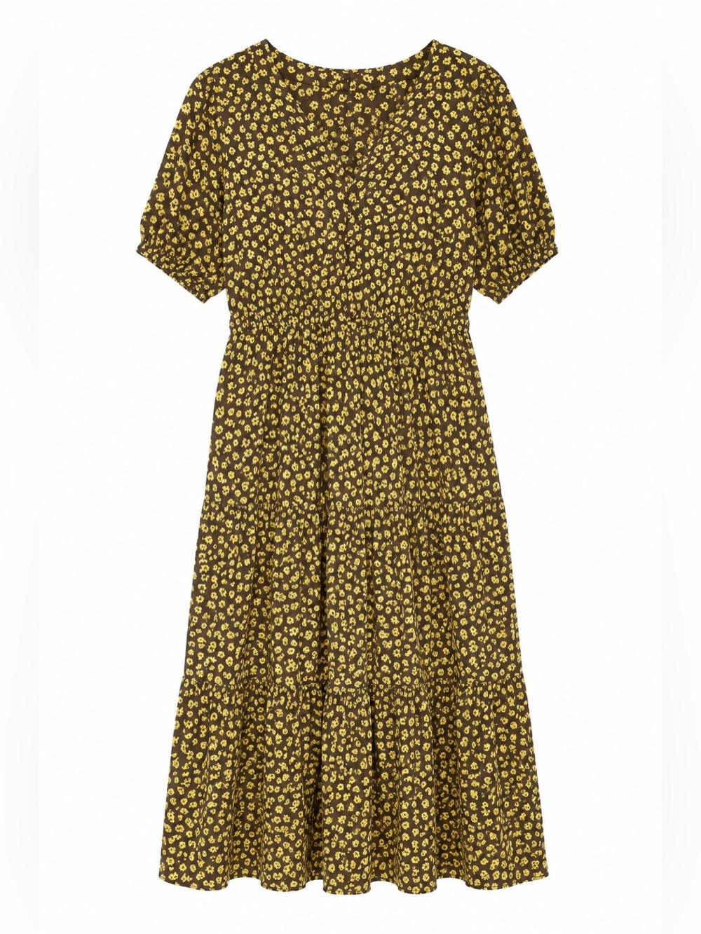 Maxwell Women’s Size 14 Olive Floral V-Neck Button-Down Viscose Midi Dress